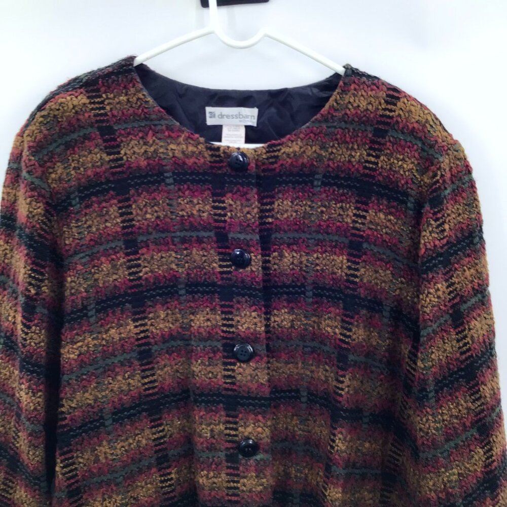 Vintage 1990s Plaid Blazer 3X Grunge Brown Red Jewel Neck Long Sleeve Office USA - Picture 3 of 8